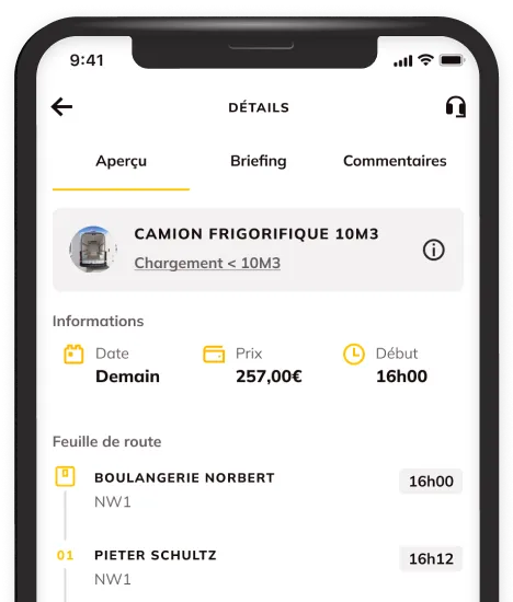 De Shippr-app op een telefoon, met een opdracht met koelwagen