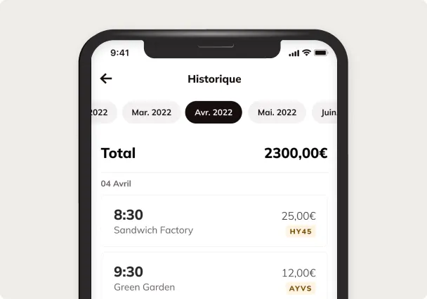 Het scherm Historiek in de Shippr-app: het maandtotaal en de uitgevoerde opdrachten