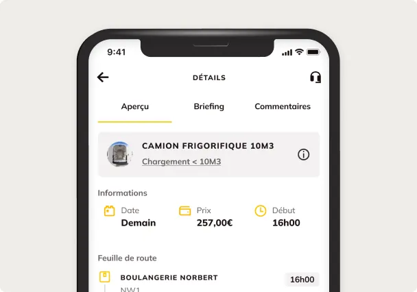 Het detail van een opdracht met een koelwagen van 10 m³ in de Shippr-app