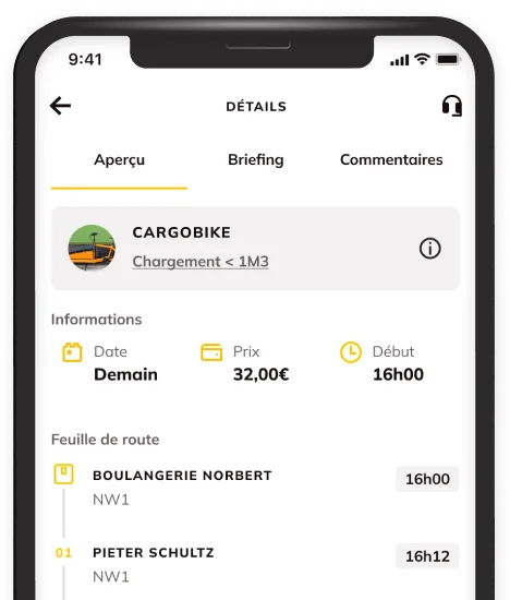 De Shippr-app op een telefoon, met een opdracht met bakfiets